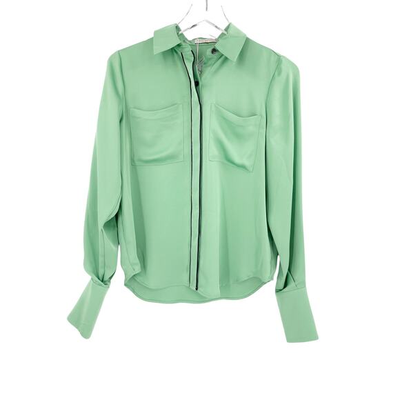 RAMY BROOK Top NEW Size XS Aliza Satin Green $365 Long Sleeve - Picture 2 of 3